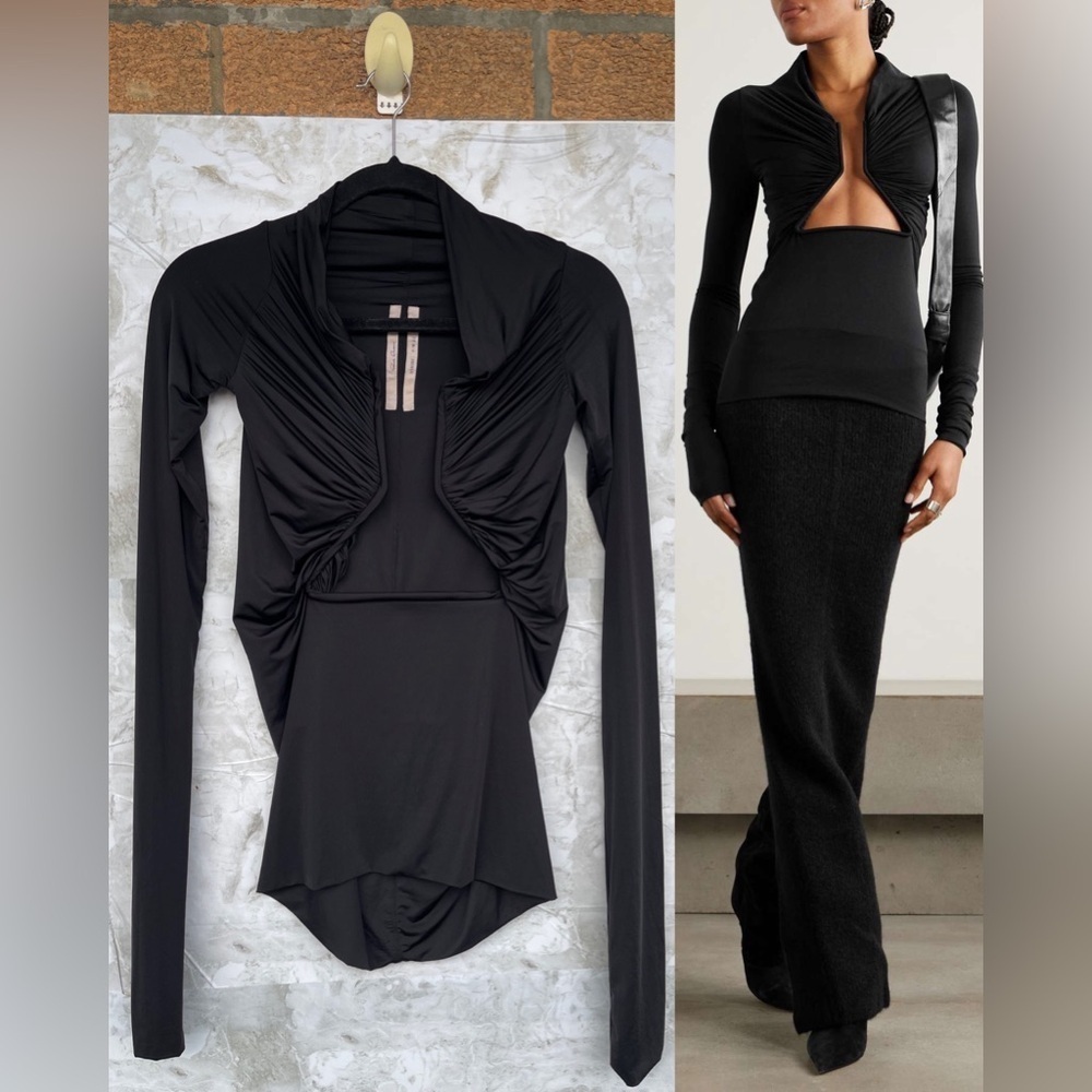 RICK OWENS Cutout ruched stretch-jersey top size 36/6